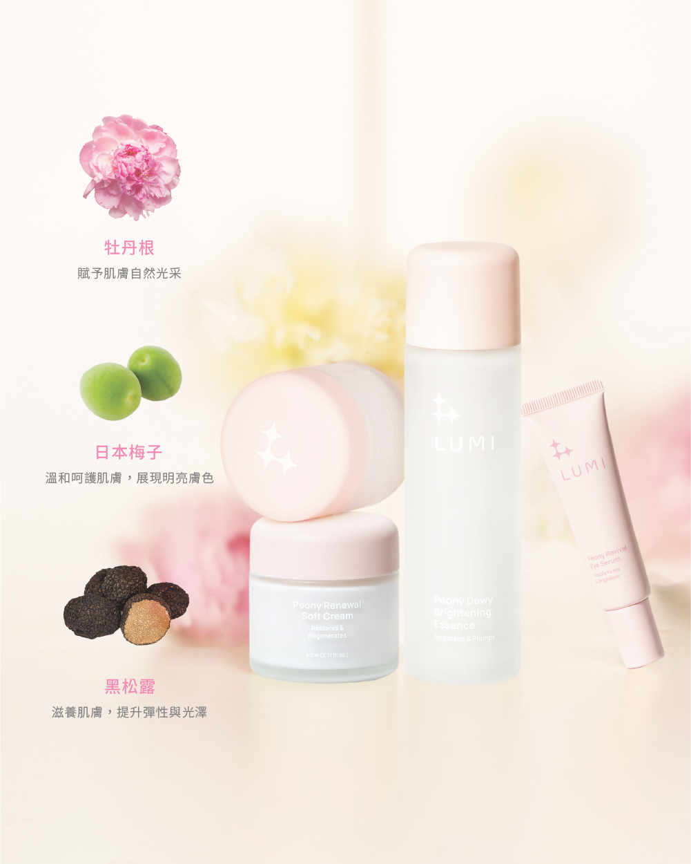 LUMI 牡丹系列禮盒套組 (精華液 + 眼部精華 + 保濕霜)