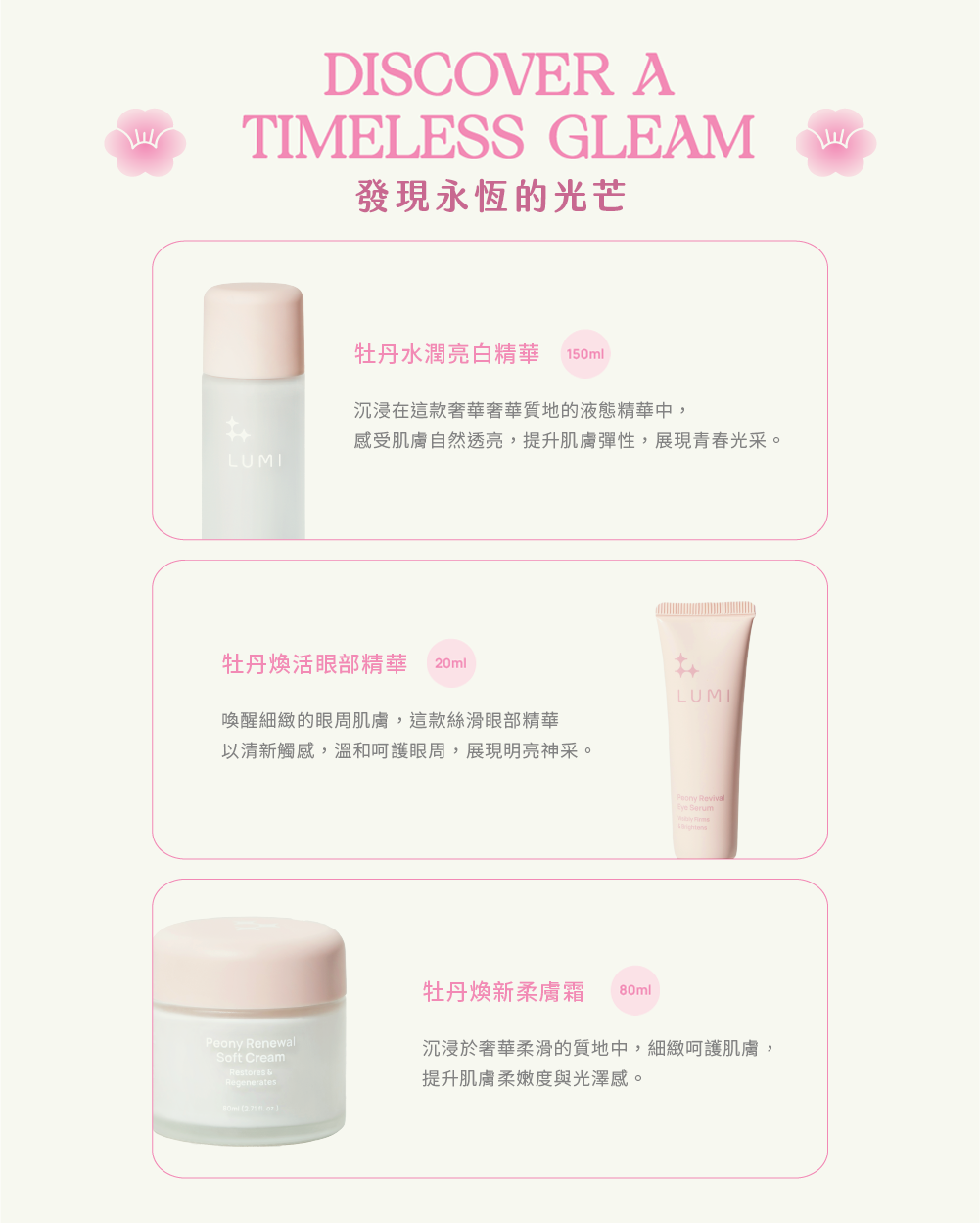 LUMI 牡丹系列禮盒套組 (精華液 + 眼部精華 + 保濕霜)